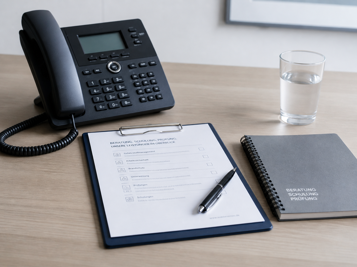 Beratungssituation mit Checkliste und Telefon